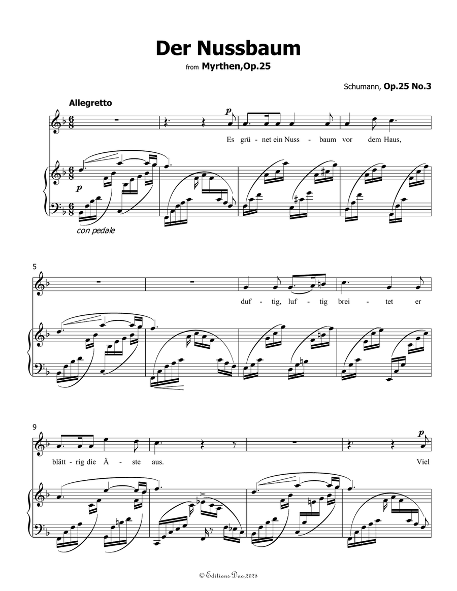 Der Nussbaum, by Schumann, Op.25 No.3, in F Major Piano, Vocal scores gallery preview page 3