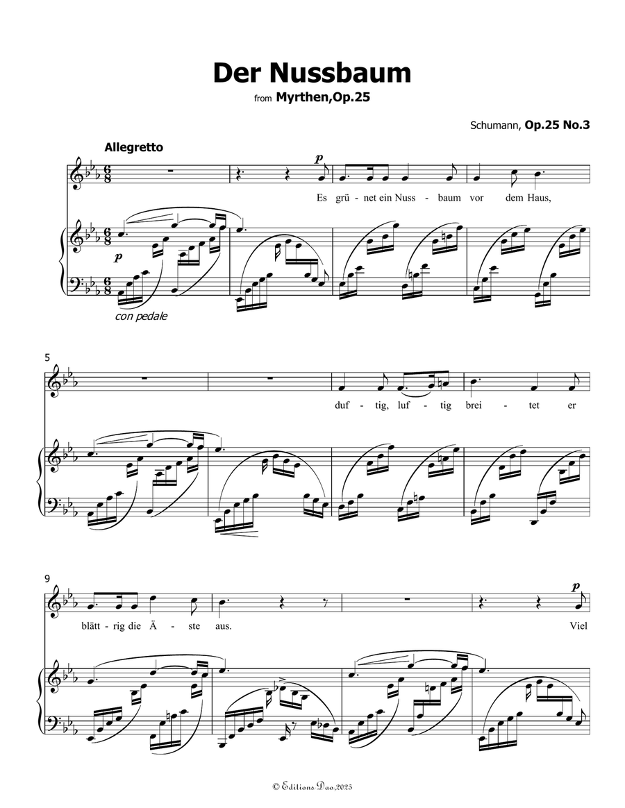 Der Nussbaum, by Schumann, Op.25 No.3, in E flat Major Piano, Vocal scores gallery preview page 3
