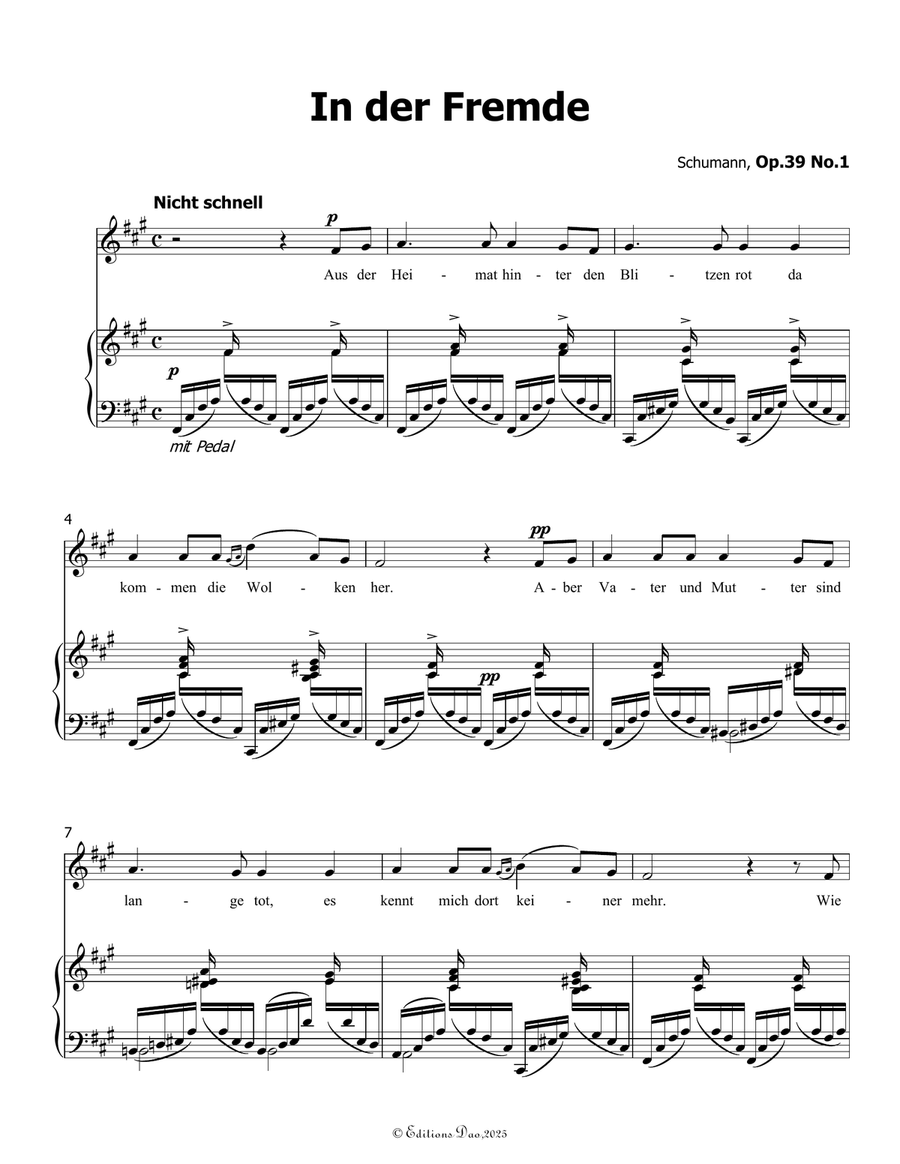 In der Fremde, by Schumann, Op.39 No.1, in f sharp minor Piano, Vocal scores gallery preview page 3