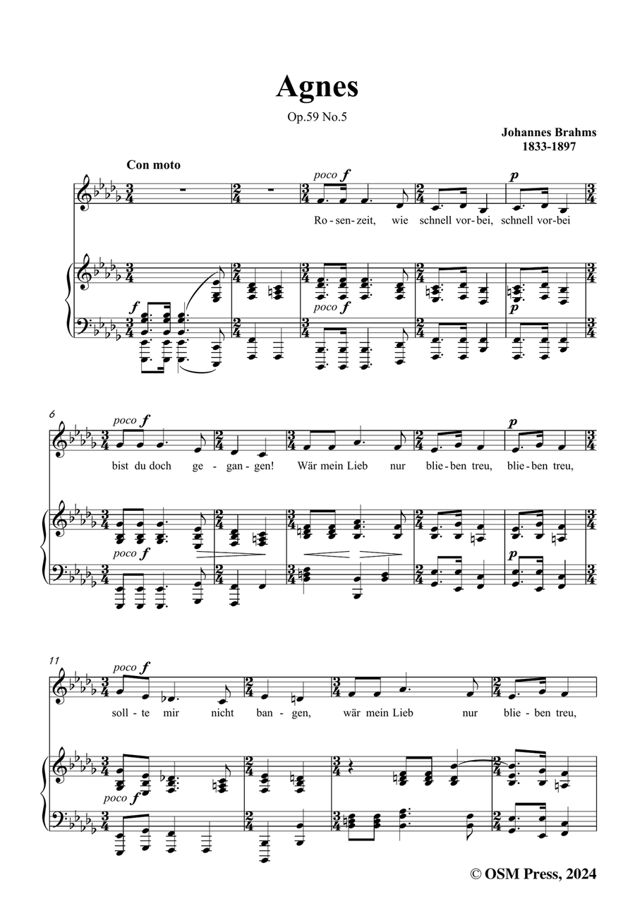 Brahms-Agnes,in b flat minor Piano, Vocal scores gallery preview page 3