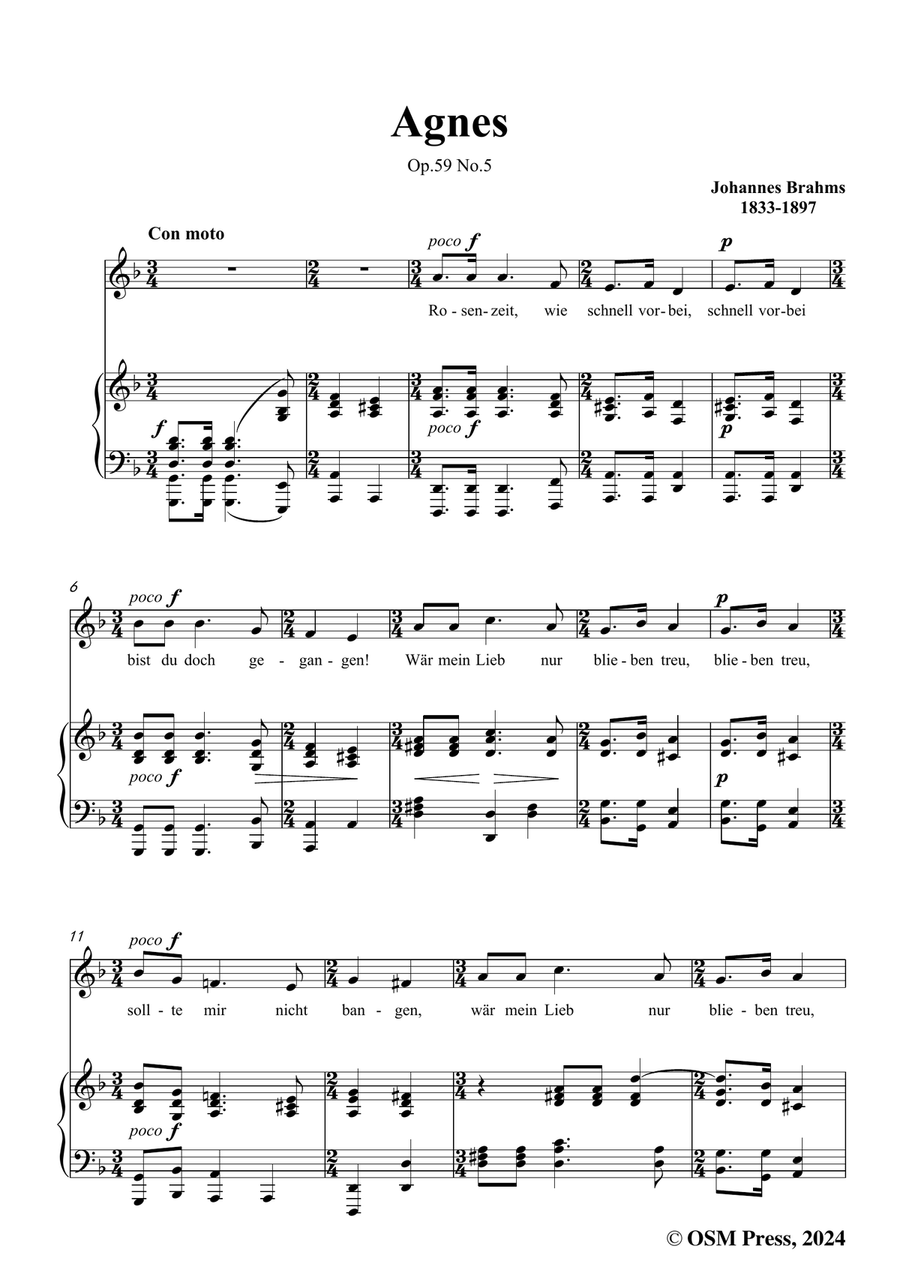 Brahms-Agnes,in d minor Piano, Vocal scores gallery preview page 3