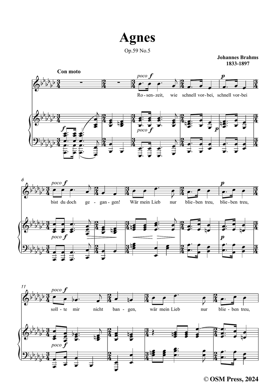 Brahms-Agnes,in e flat minor Piano, Vocal scores gallery preview page 3