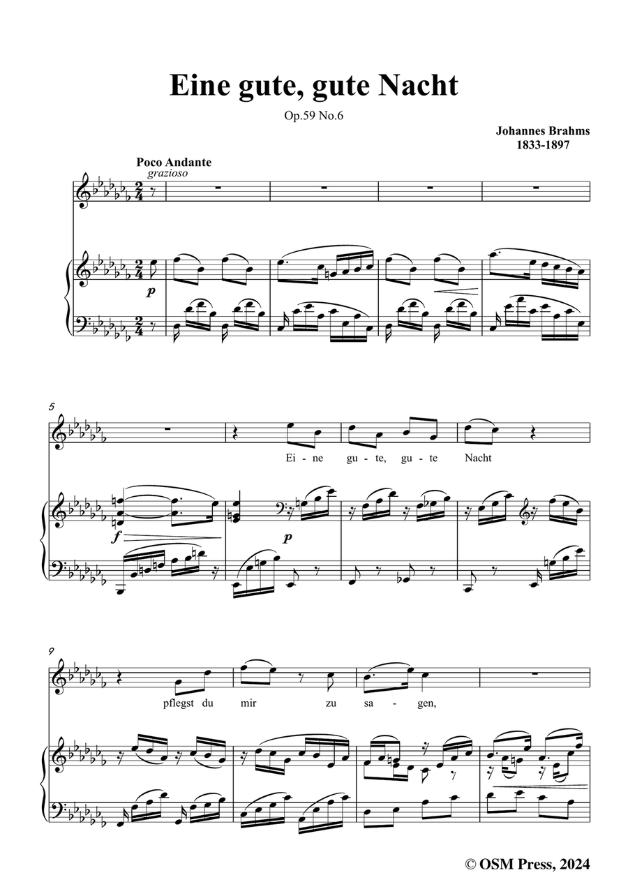 Brahms-Eine gute,gute Nacht,in a flat minor Piano, Vocal scores gallery preview page 3