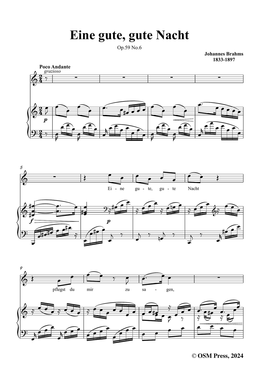 Brahms-Eine gute,gute Nacht,in a minor Piano, Vocal scores gallery preview page 3