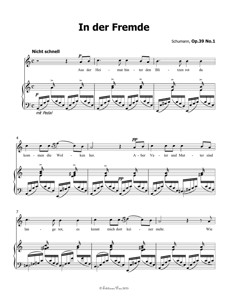 In der Fremde, by Schumann, Op.39 No.1, in a minor Piano, Vocal scores gallery preview page 3