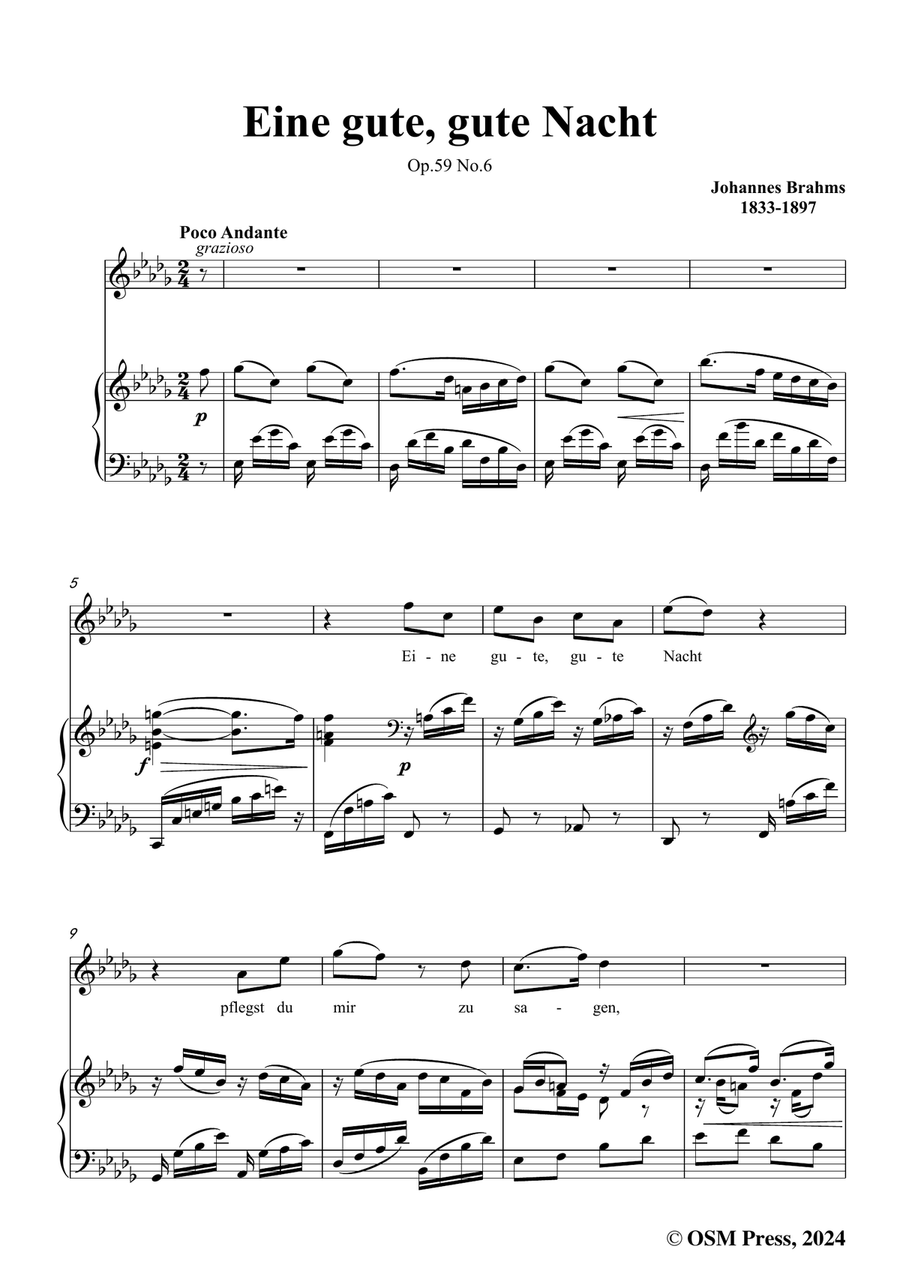 Brahms-Eine gute,gute Nacht,in b flat minor Piano, Vocal scores gallery preview page 3