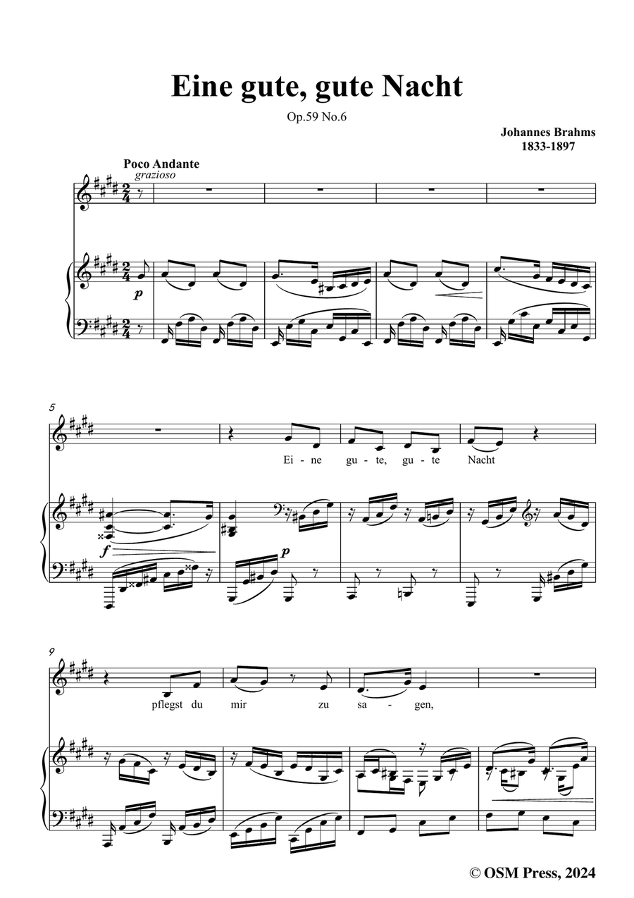 Brahms-Eine gute,gute Nacht,in c sharp minor Piano, Vocal scores gallery preview page 3