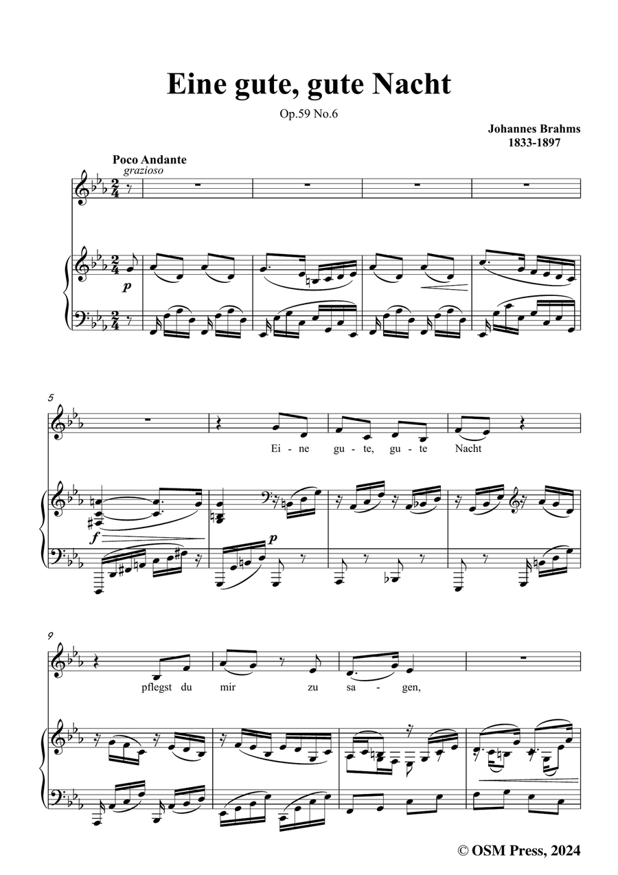 Brahms-Eine gute,gute Nacht,in c minor Piano, Vocal scores gallery preview page 3