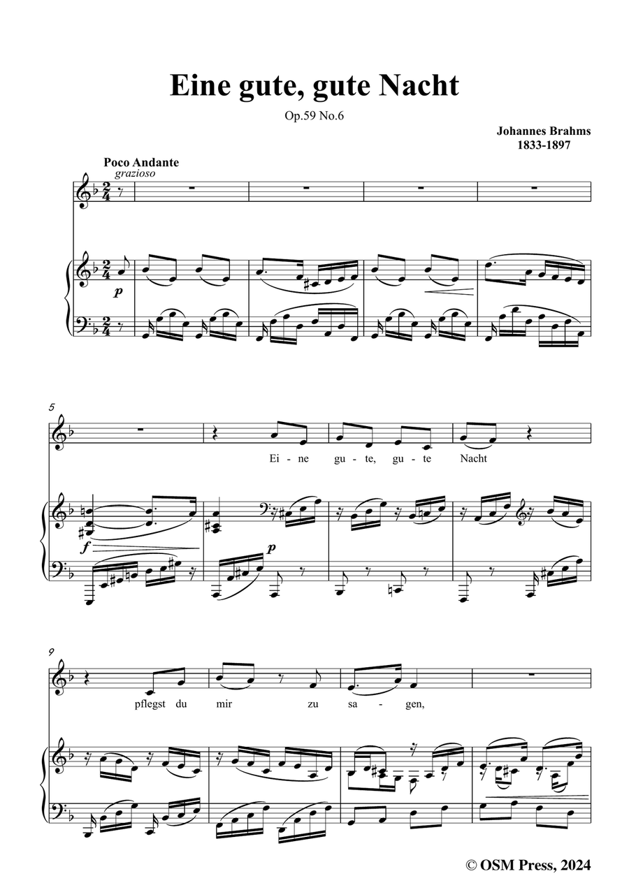 Brahms-Eine gute,gute Nacht,in d minor Piano, Vocal scores gallery preview page 3
