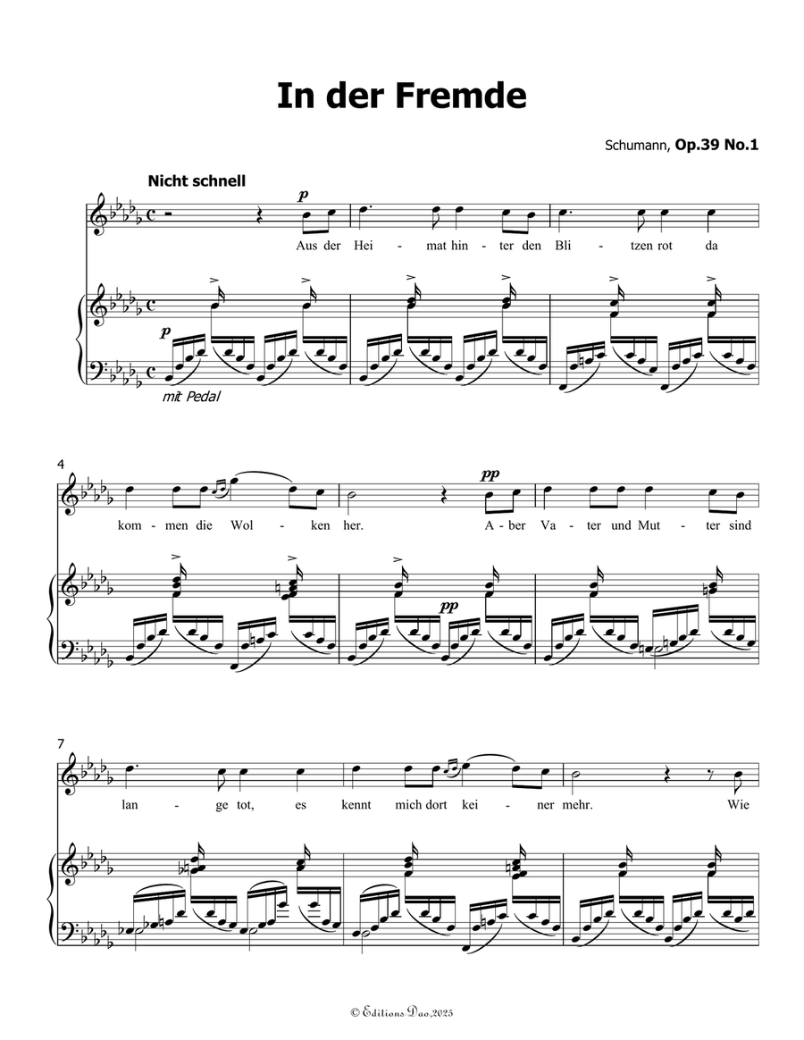 In der Fremde, by Schumann, Op.39 No.1, in b flat minor Piano, Vocal scores gallery preview page 3