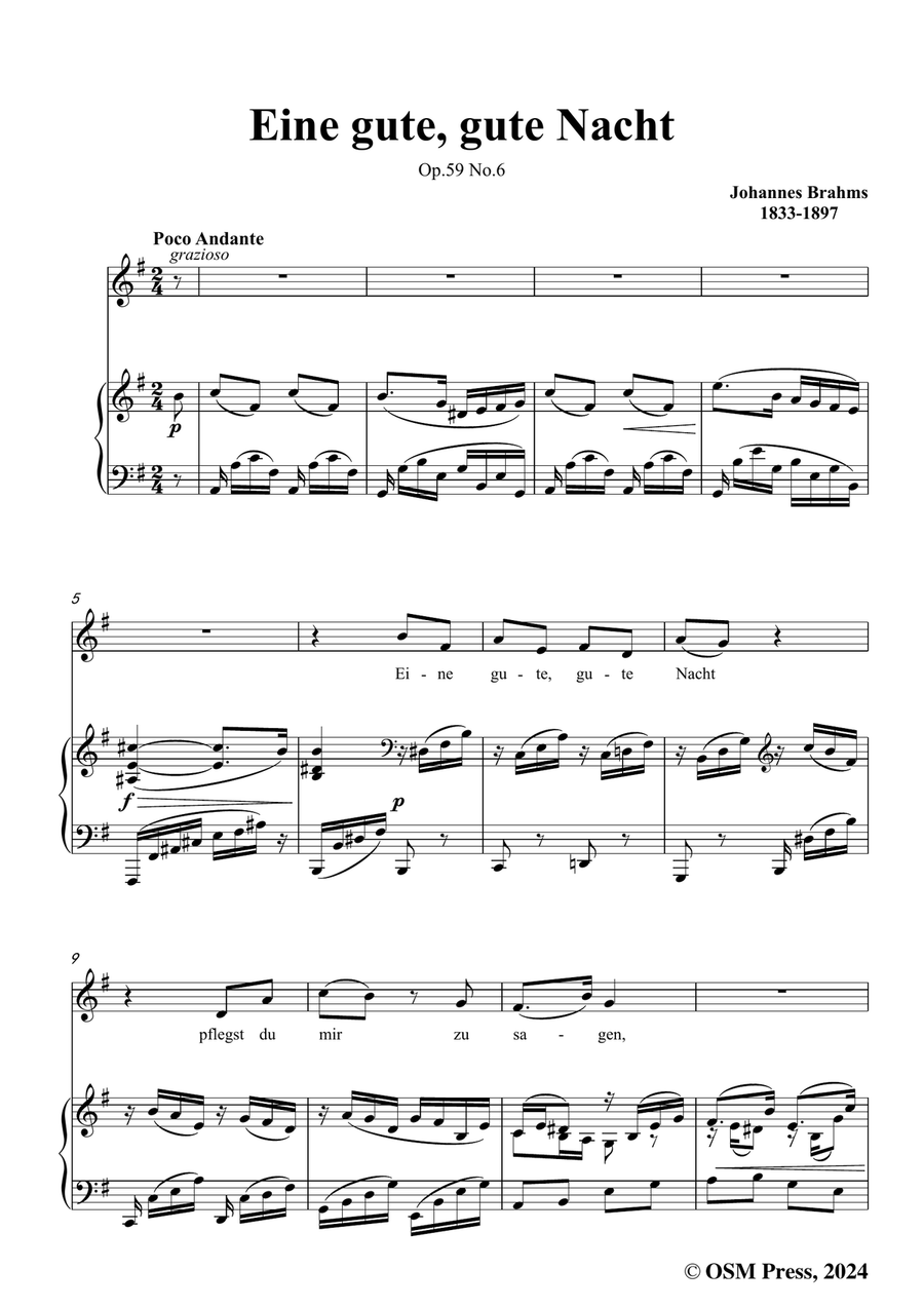 Brahms-Eine gute,gute Nacht,in e minor Piano, Vocal scores gallery preview page 3