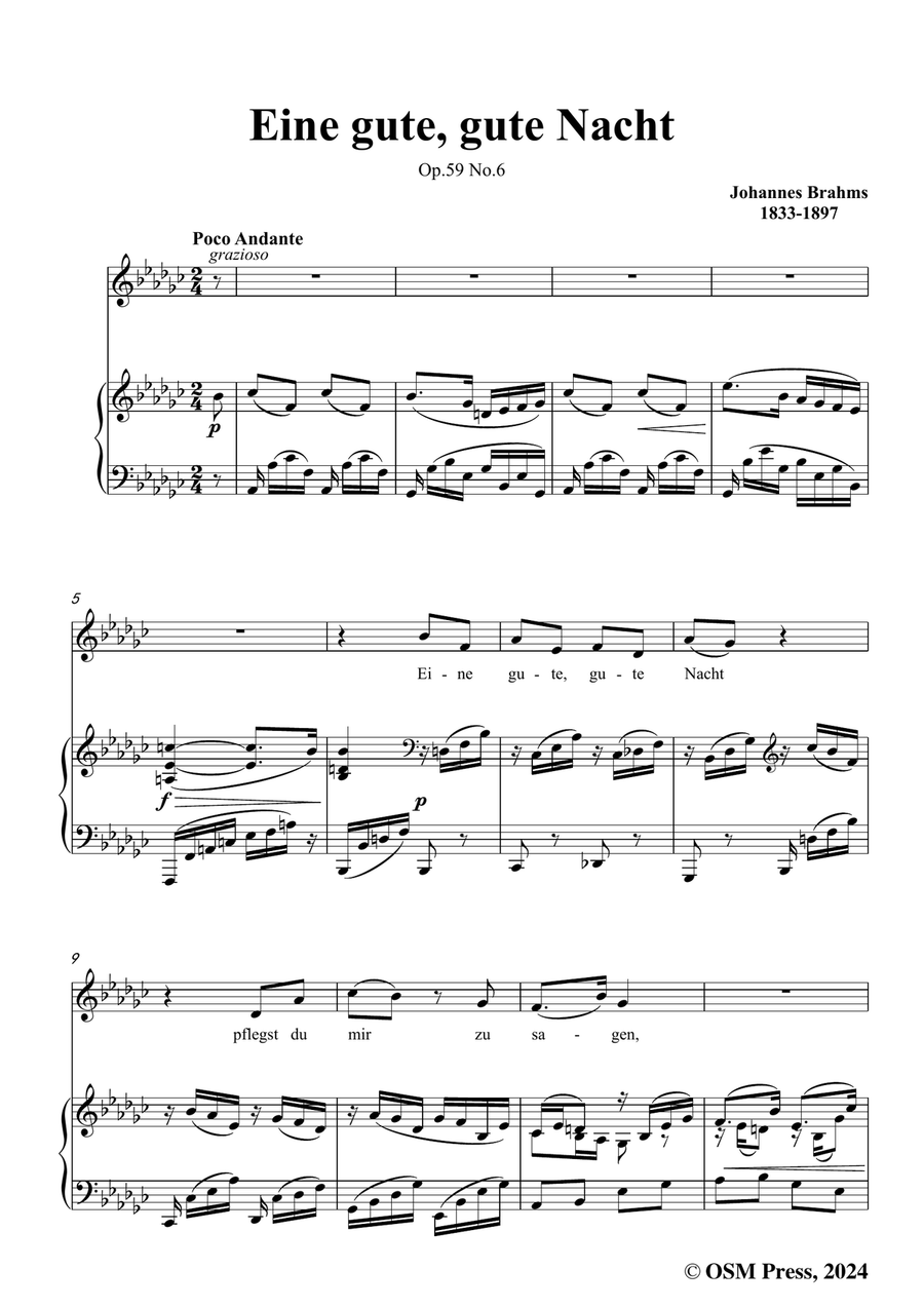 Brahms-Eine gute,gute Nacht,in e flat minor Piano, Vocal scores gallery preview page 3