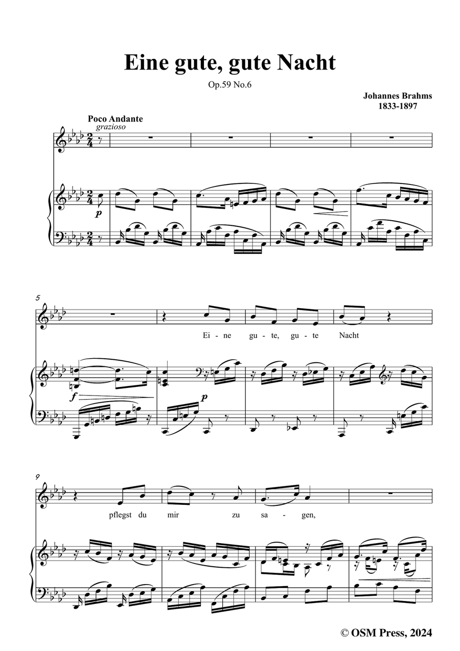 Brahms-Eine gute,gute Nacht,in f minor Piano, Vocal scores gallery preview page 3