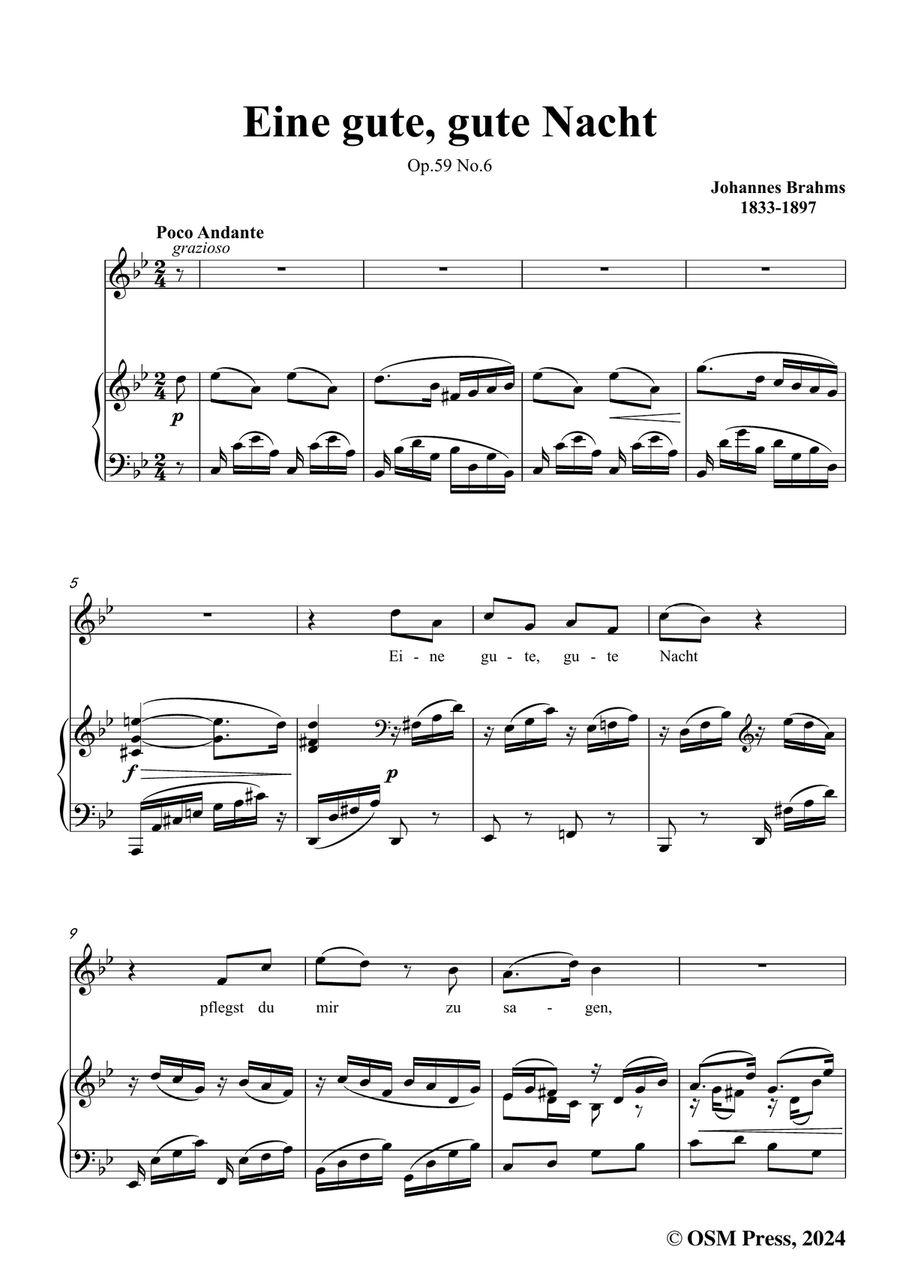 Brahms-Eine gute,gute Nacht,in g minor Piano, Vocal scores gallery preview page 3