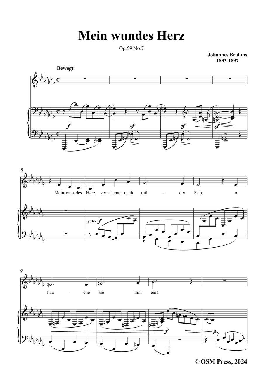 Brahms-Mein wundes Herz,in a flat minor Piano, Vocal scores gallery preview page 3
