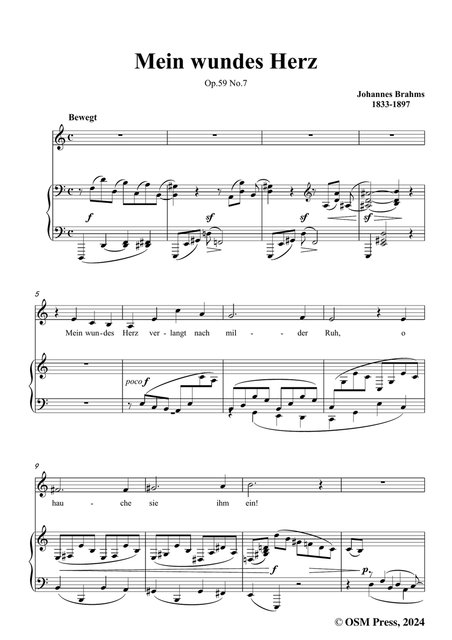 Brahms-Mein wundes Herz,in a minor Piano, Vocal scores gallery preview page 3