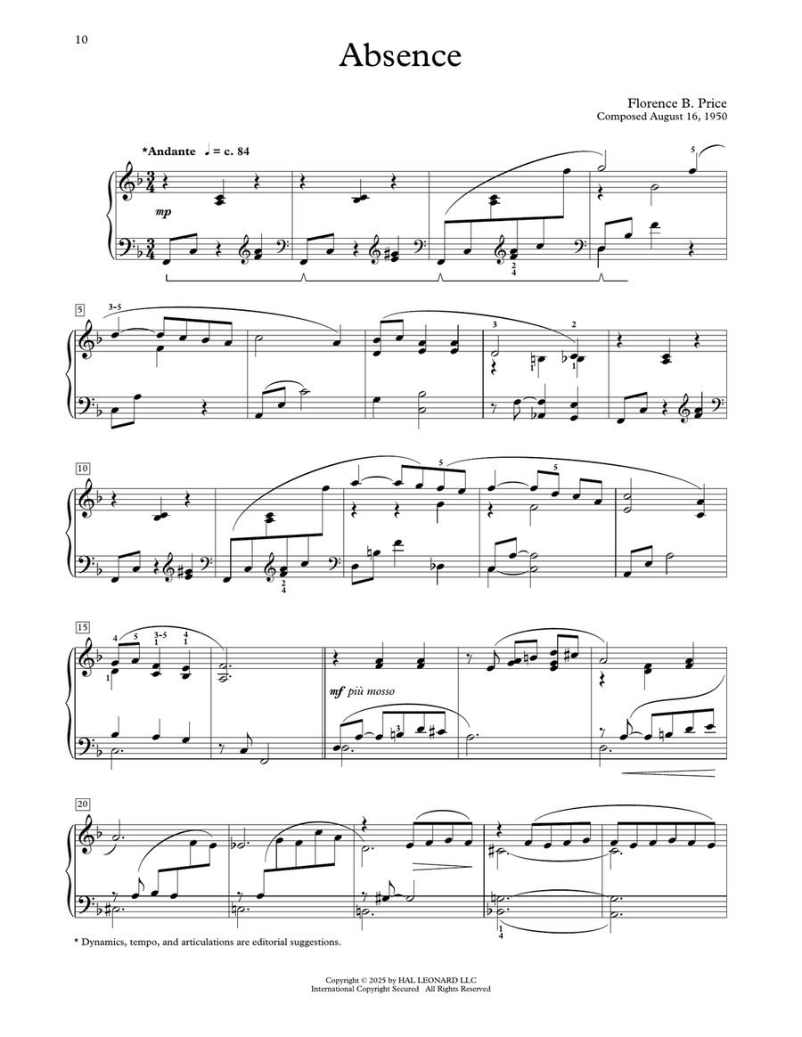 Absence Absence Piano Method scores gallery preview page 1