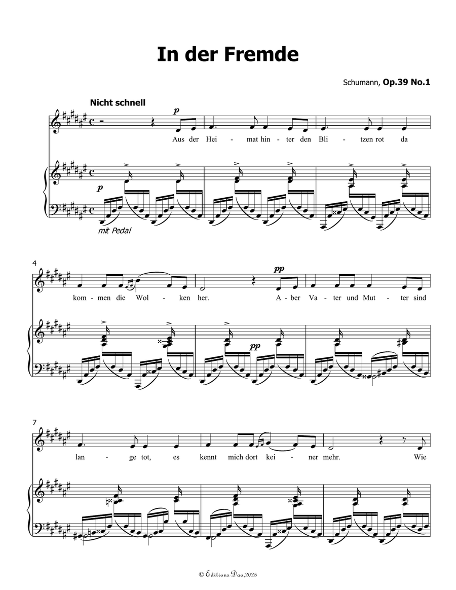 In der Fremde, by Schumann, Op.39 No.1, in d sharp minor Piano, Vocal scores gallery preview page 3