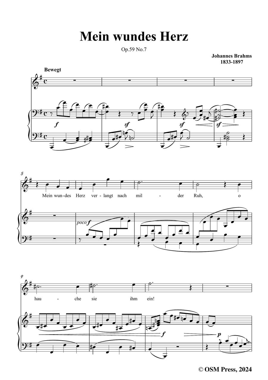 Brahms-Mein wundes Herz,in e minor Piano, Vocal scores gallery preview page 3