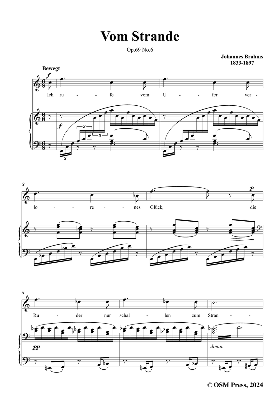 Brahms-Vom Strande,in a minor Piano, Vocal scores gallery preview page 3