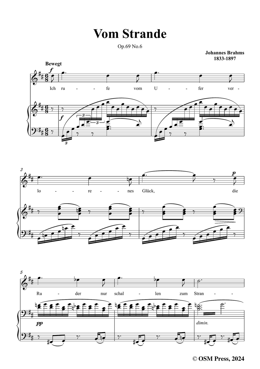 Brahms-Vom Strande,in b minor Piano, Vocal scores gallery preview page 3