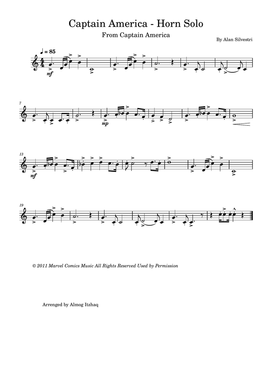 Captain America Main Titles Horn Solo scores gallery preview page 1