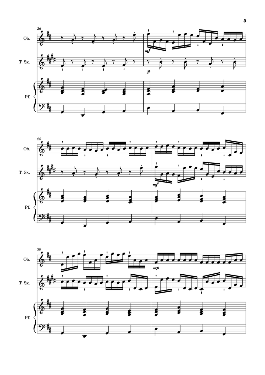 Canon in D Major, P.37; T.337. Oboe, T. Sax and Piano. Score and Parts Woodwind Duet scores gallery preview page 5