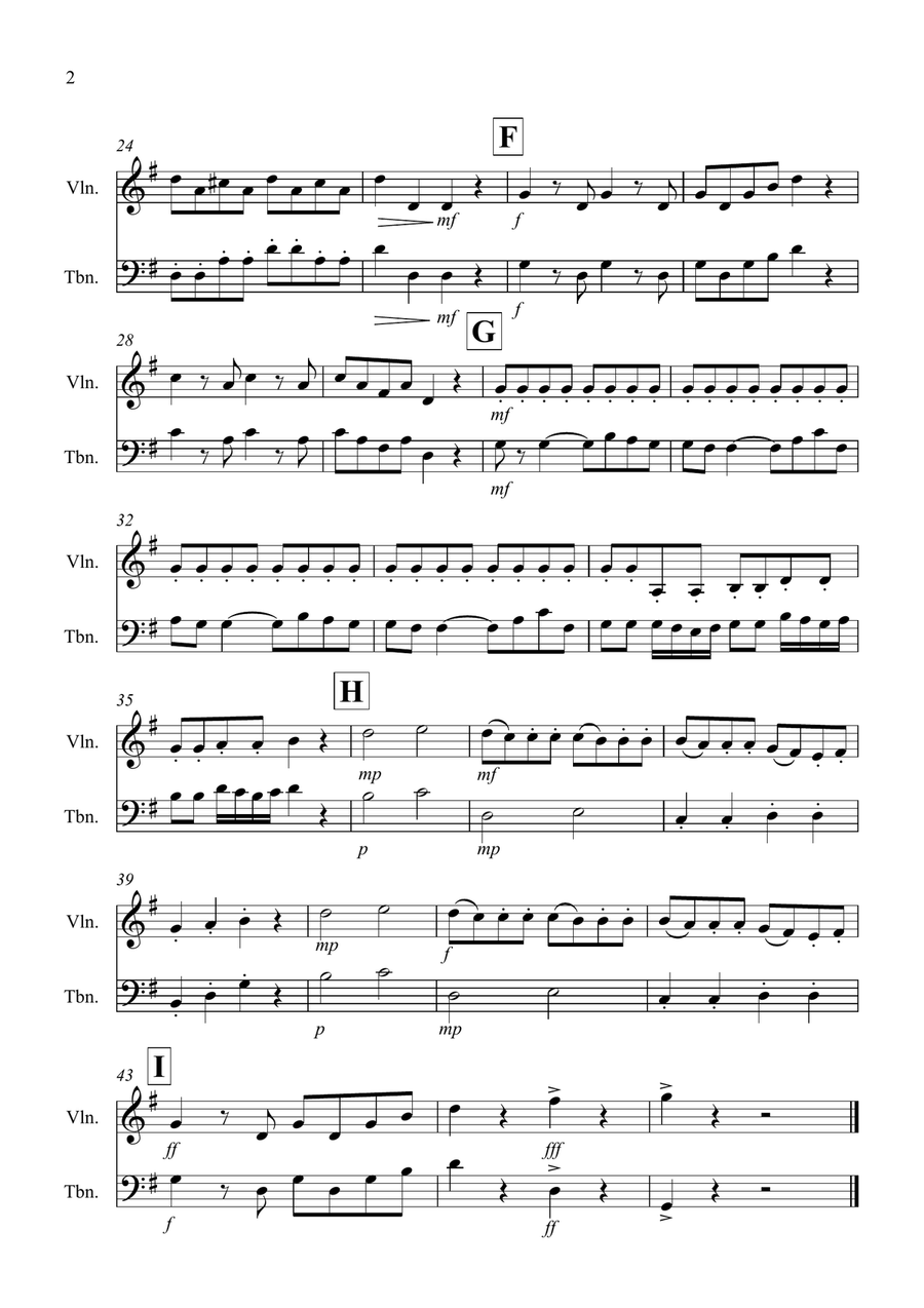 Eine Kleine Nachtmusik (1st Movement) for Violin and Trombone Duet Trombone scores gallery preview page 2