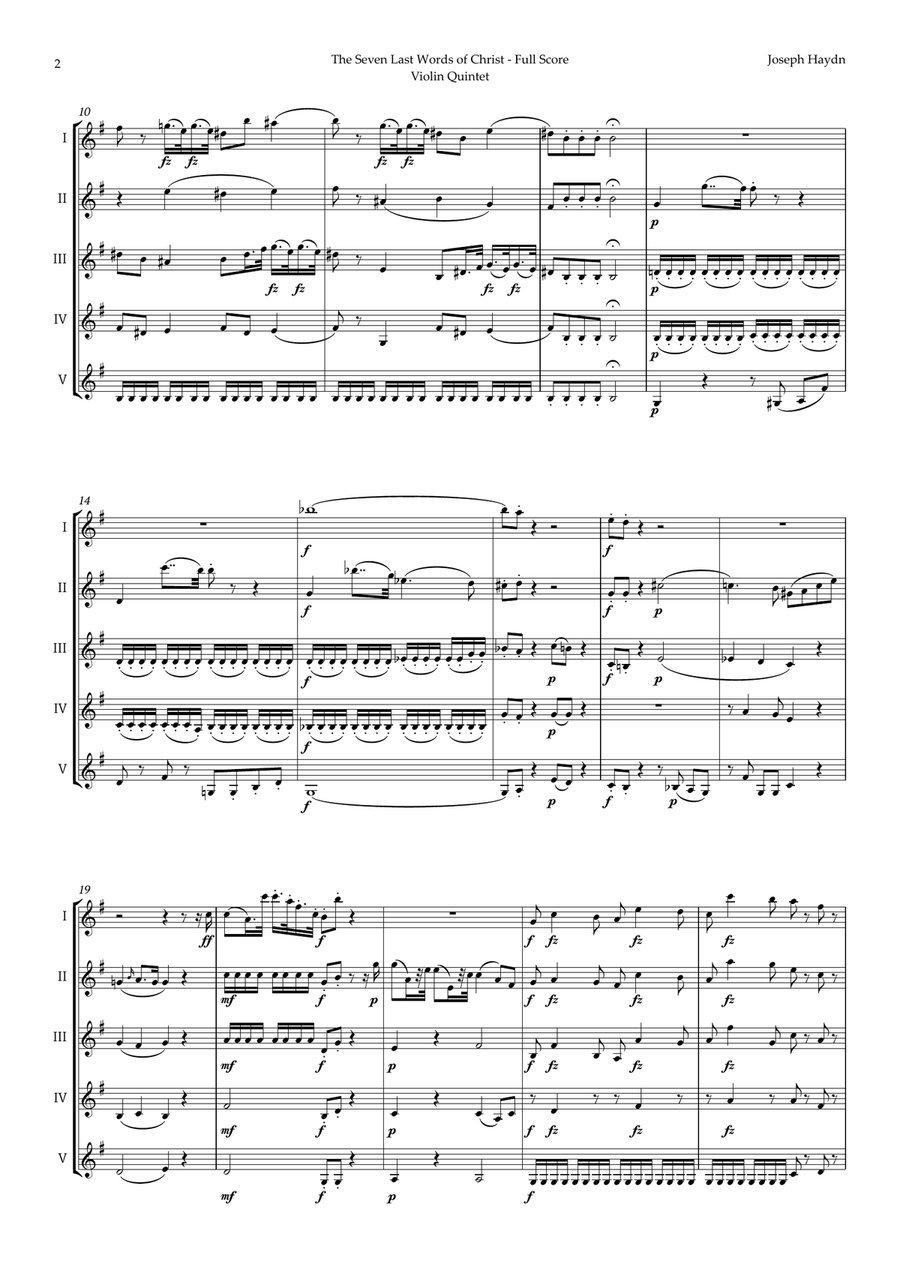 The Seven Last Words of Christ by Haydn for Violin Quintet String Quintet scores gallery preview page 2