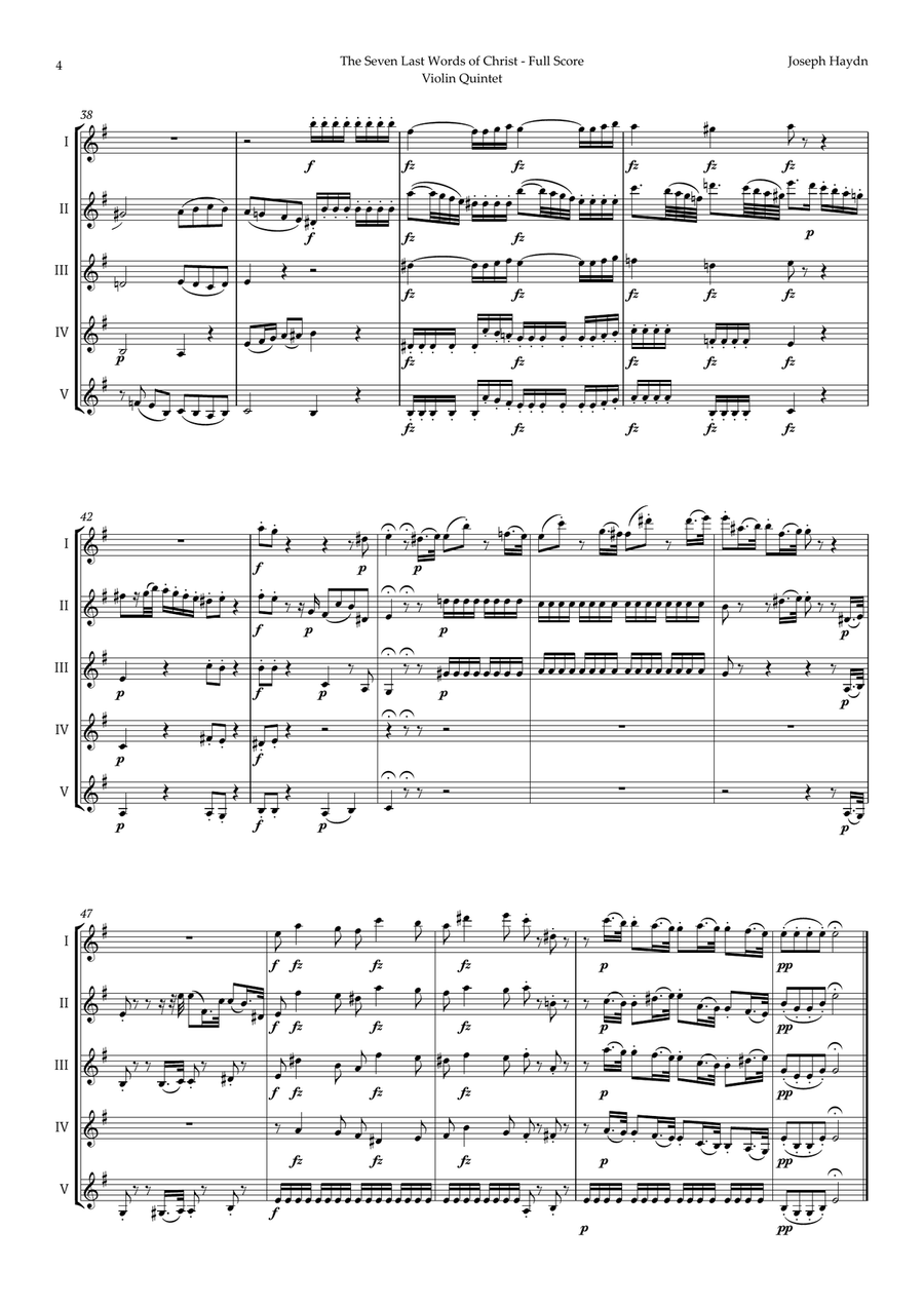 The Seven Last Words of Christ by Haydn for Violin Quintet String Quintet scores gallery preview page 4