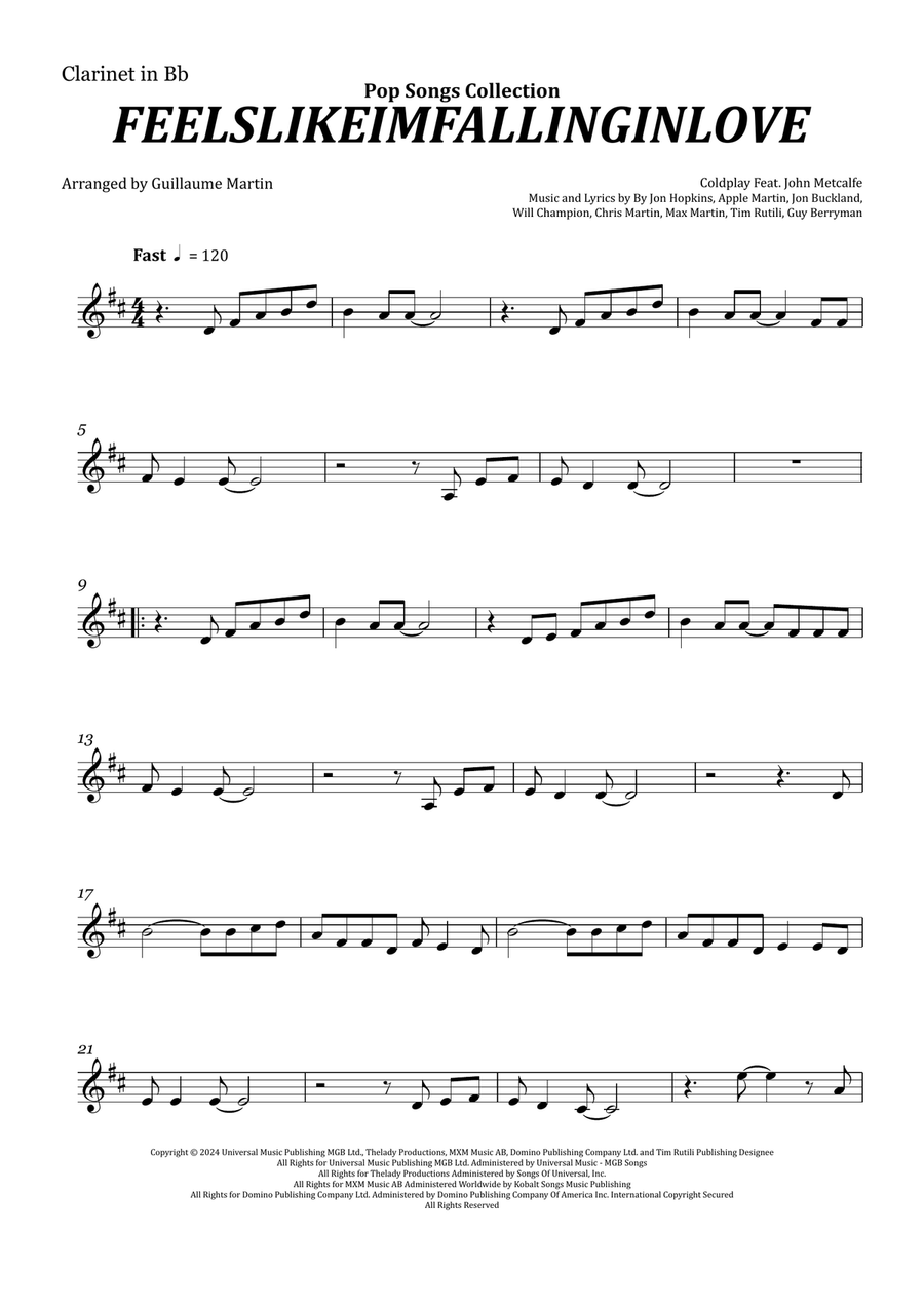 Feelslikeimfallinginlove B-Flat Clarinet scores gallery preview page 1