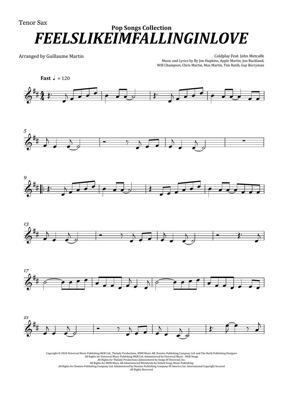 Feelslikeimfallinginlove Tenor Saxophone scores gallery preview page 1