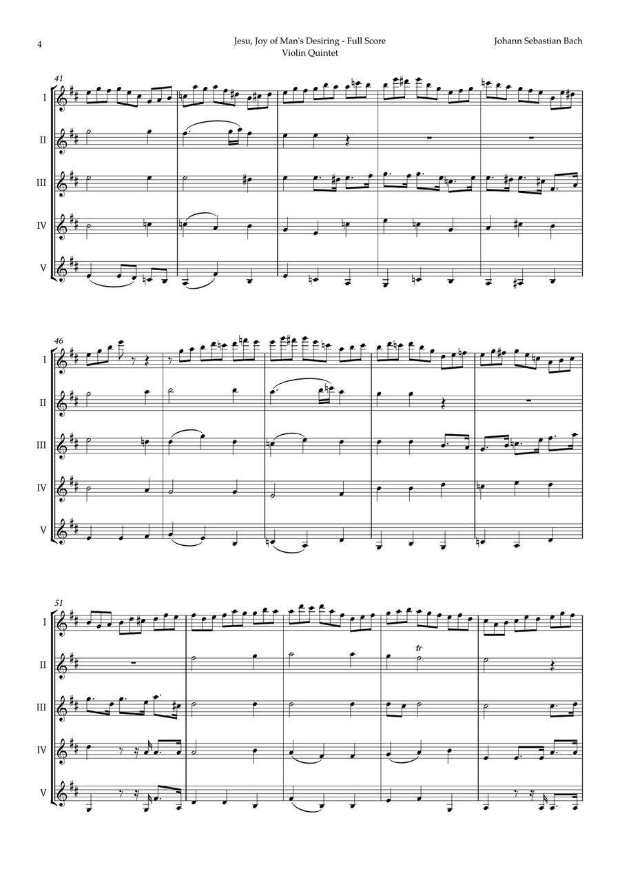 Jesu, Joy of Man's Desiring by Bach for Violin Quintet String Quintet scores gallery preview page 4