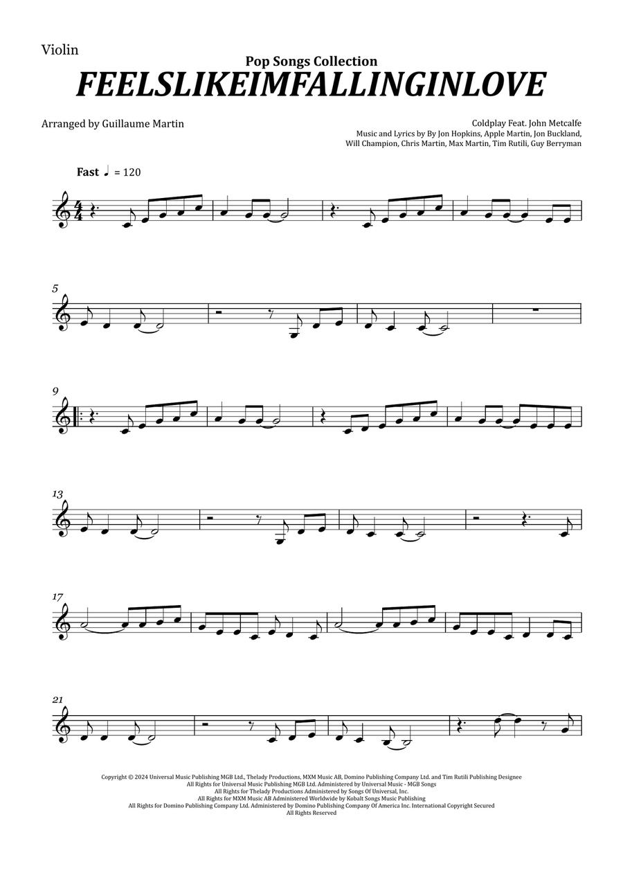 Feelslikeimfallinginlove Violin Solo scores gallery preview page 1