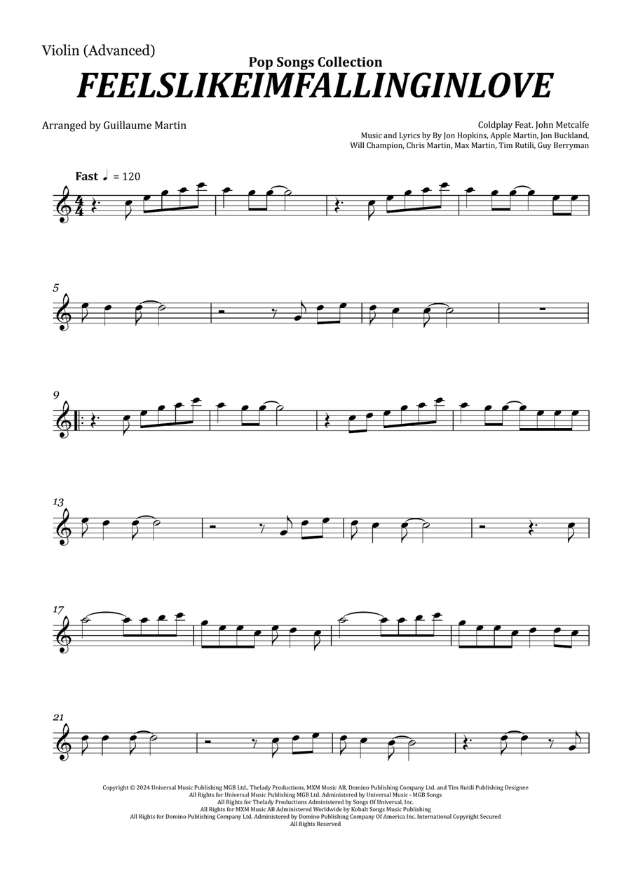 Feelslikeimfallinginlove Violin Solo scores gallery preview page 1