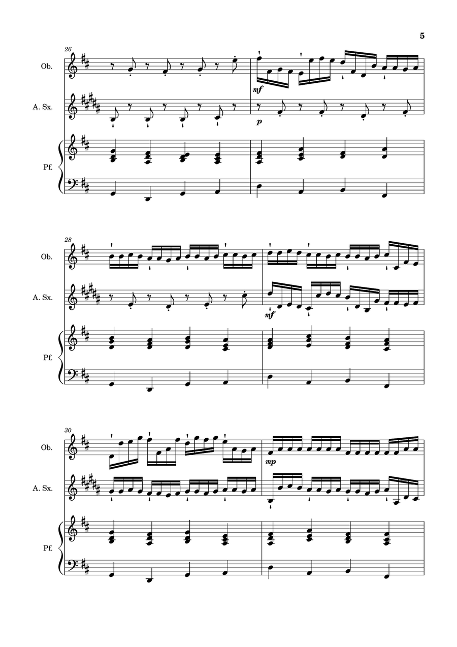 Canon in D Major, P.37; T.337. Oboe, A. Sax and Piano. Score and Parts Woodwind Duet scores gallery preview page 5