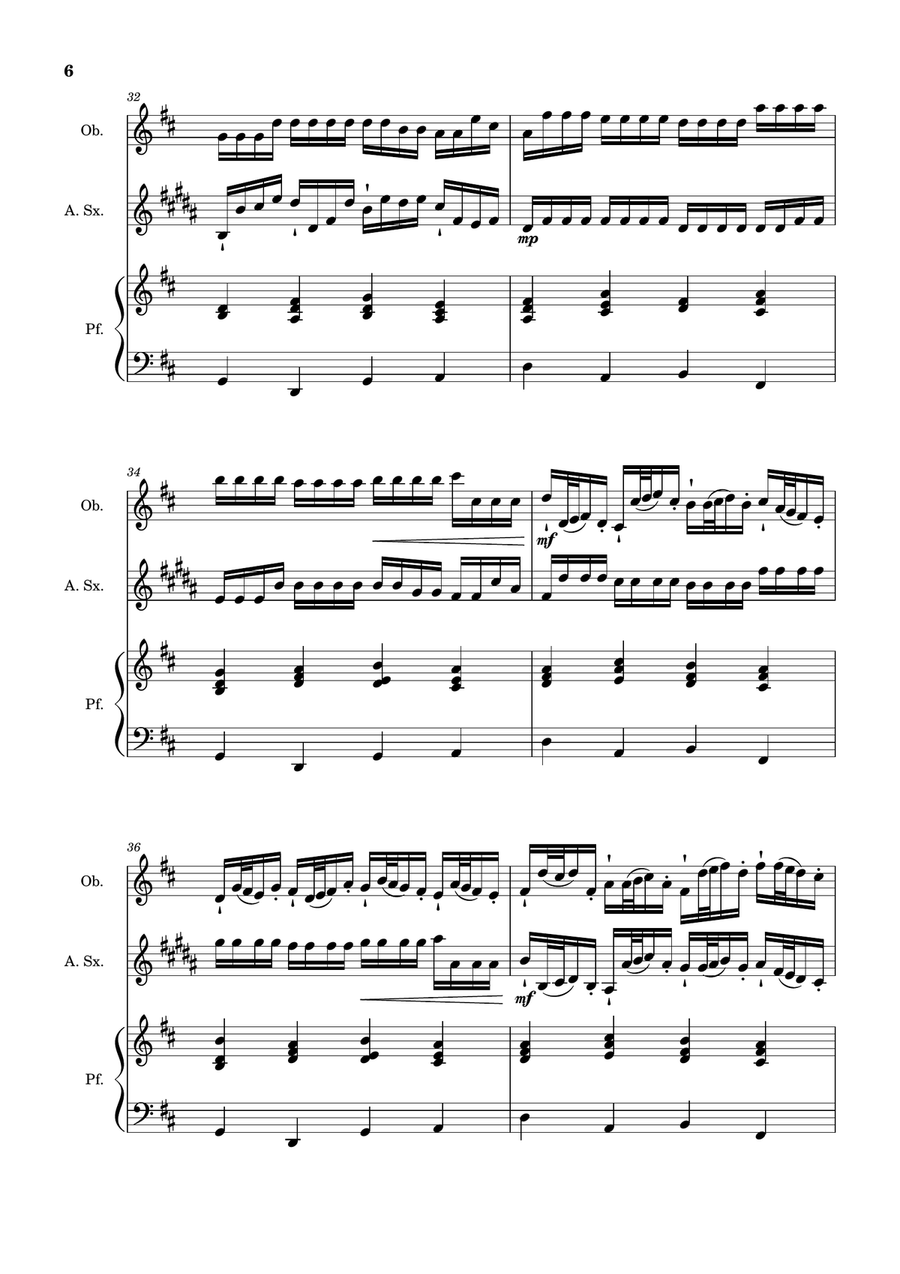 Canon in D Major, P.37; T.337. Oboe, A. Sax and Piano. Score and Parts Woodwind Duet scores gallery preview page 6