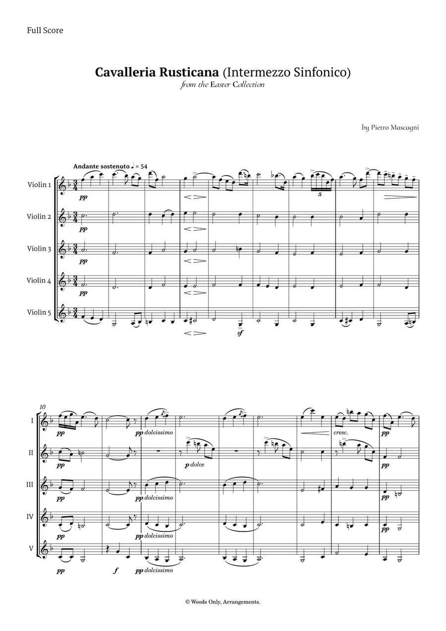 Intermezzo Sinfonico by Pietro Mascagni for Violin Quintet String Quintet scores gallery preview page 1