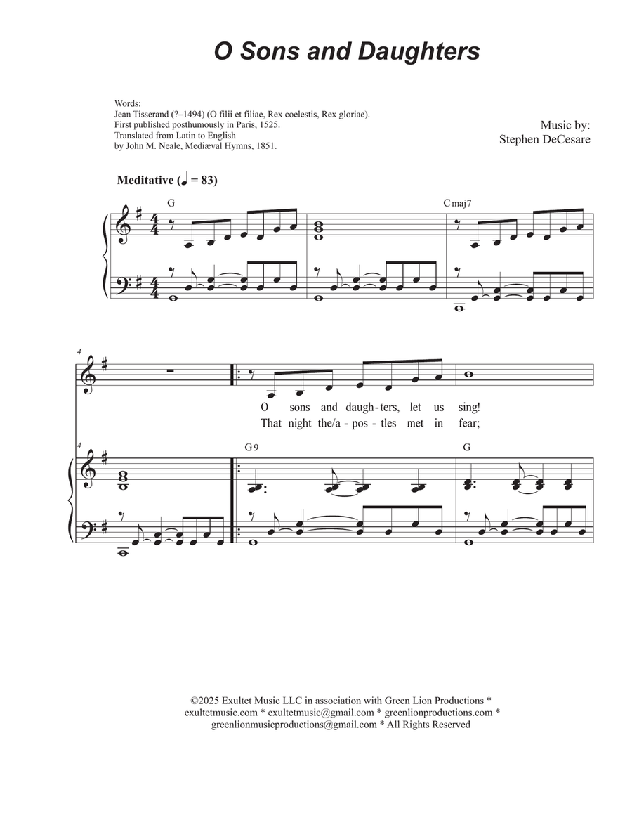 O Sons and Daughters (Unison choir) Unison Choir scores gallery preview page 1