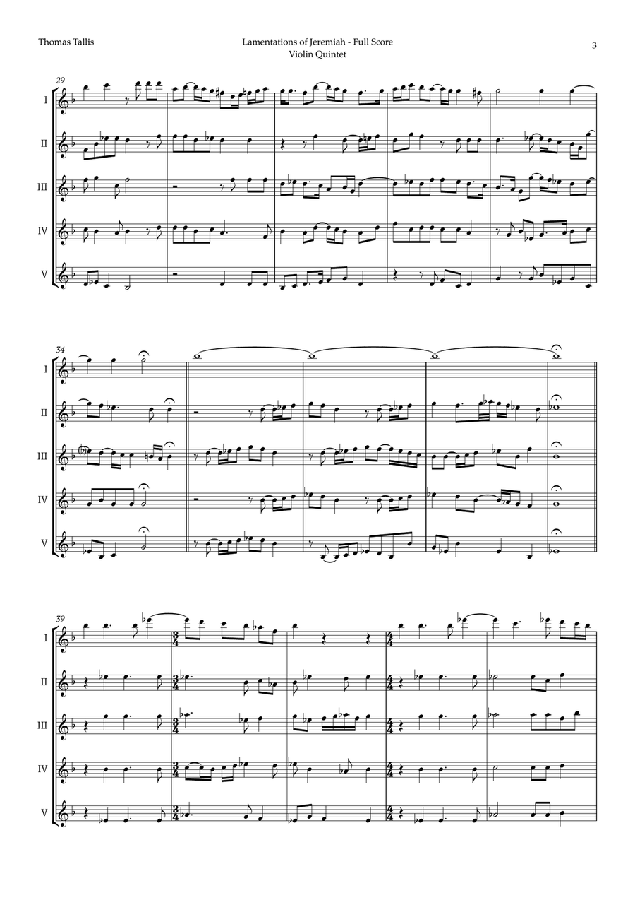 Lamentations of Jeremiah by Thomas Tallis for Violin Quintet String Quintet scores gallery preview page 3