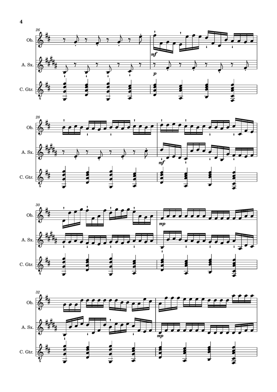 Canon in D Major, P.37; T.337. Oboe, A. Sax and Guitar. Score and Parts Chamber Music scores gallery preview page 4