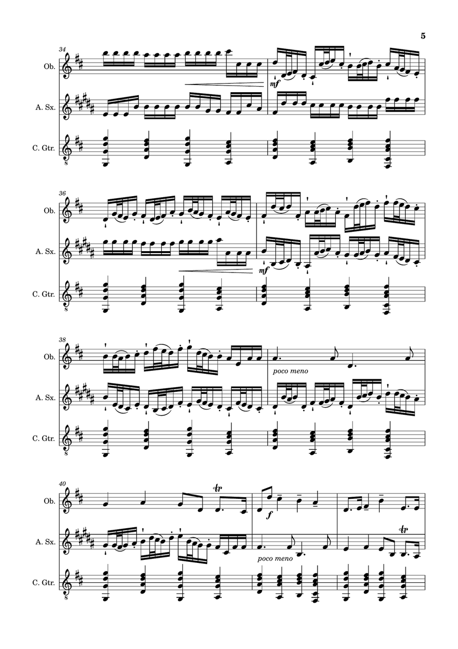 Canon in D Major, P.37; T.337. Oboe, A. Sax and Guitar. Score and Parts Chamber Music scores gallery preview page 5