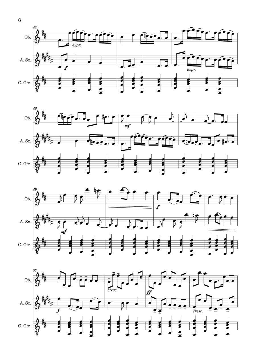 Canon in D Major, P.37; T.337. Oboe, A. Sax and Guitar. Score and Parts Chamber Music scores gallery preview page 6