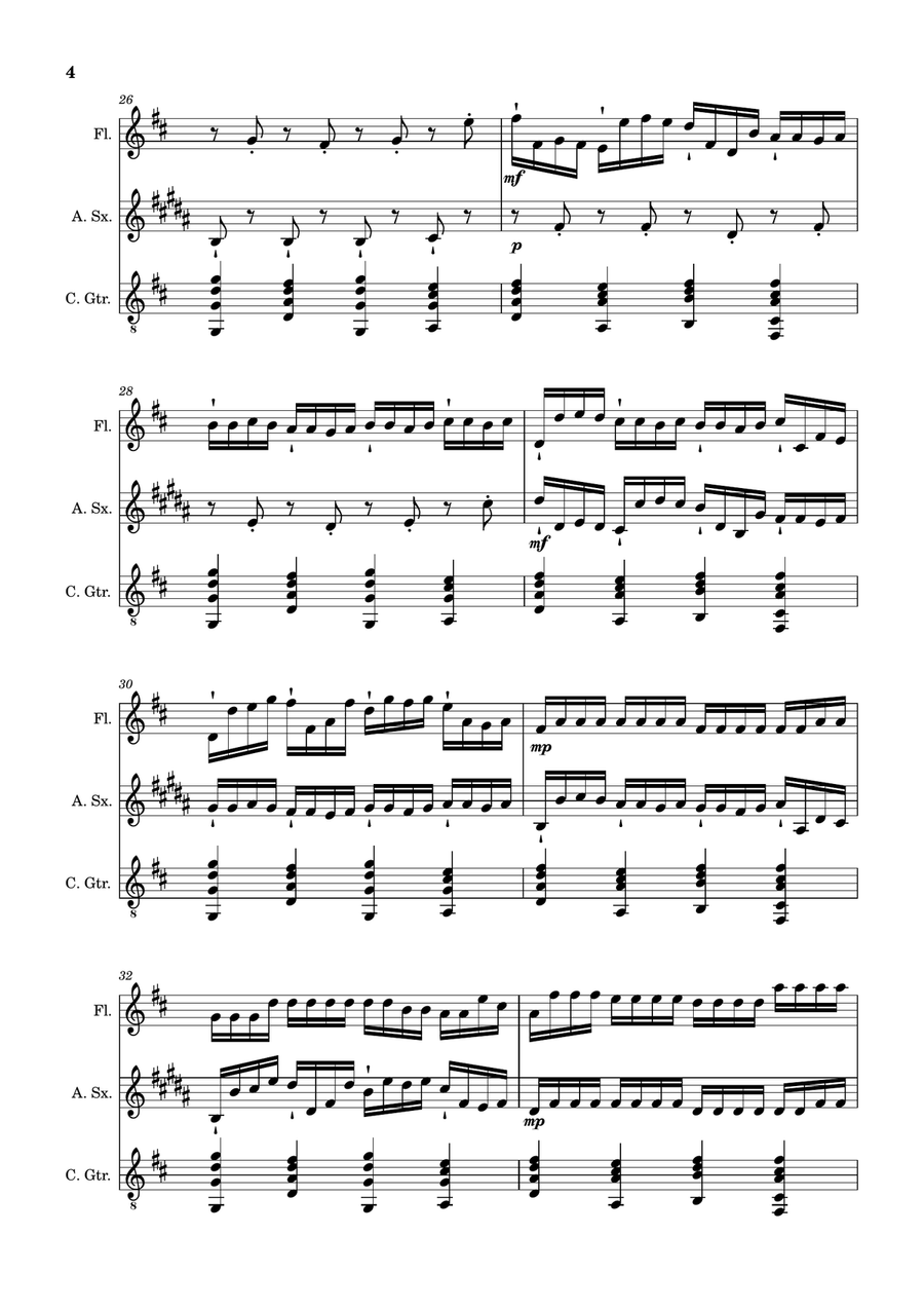 Canon in D Major, P.37; T.337. Flute, A. Sax and Guitar. Score and Parts Chamber Music scores gallery preview page 4