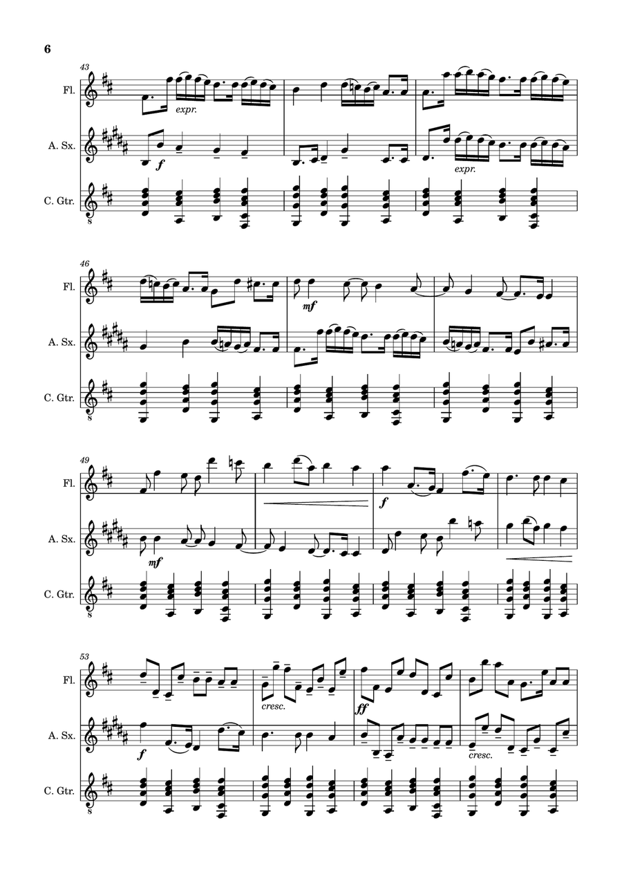 Canon in D Major, P.37; T.337. Flute, A. Sax and Guitar. Score and Parts Chamber Music scores gallery preview page 6