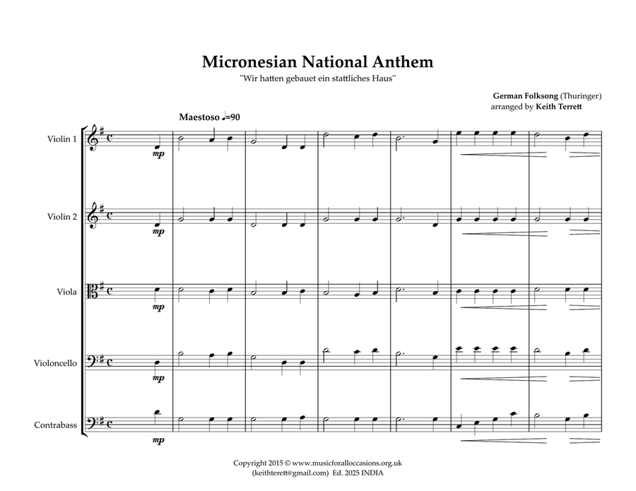 Micronesian National Anthem for String Orchestra String Orchestra scores gallery preview page 2