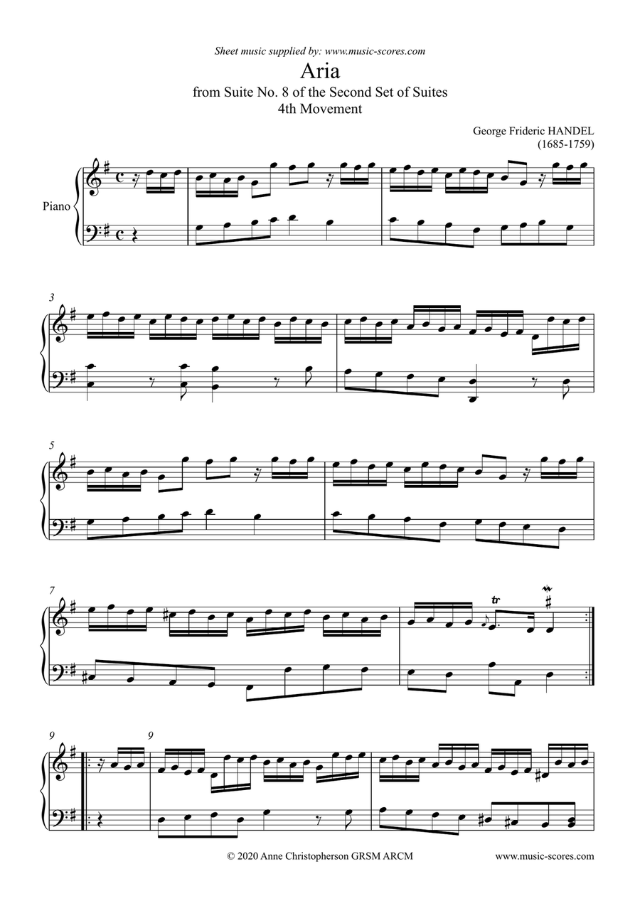 Handel: Aria from Suite No.8, Second Set of Suites Piano Method scores gallery preview page 1