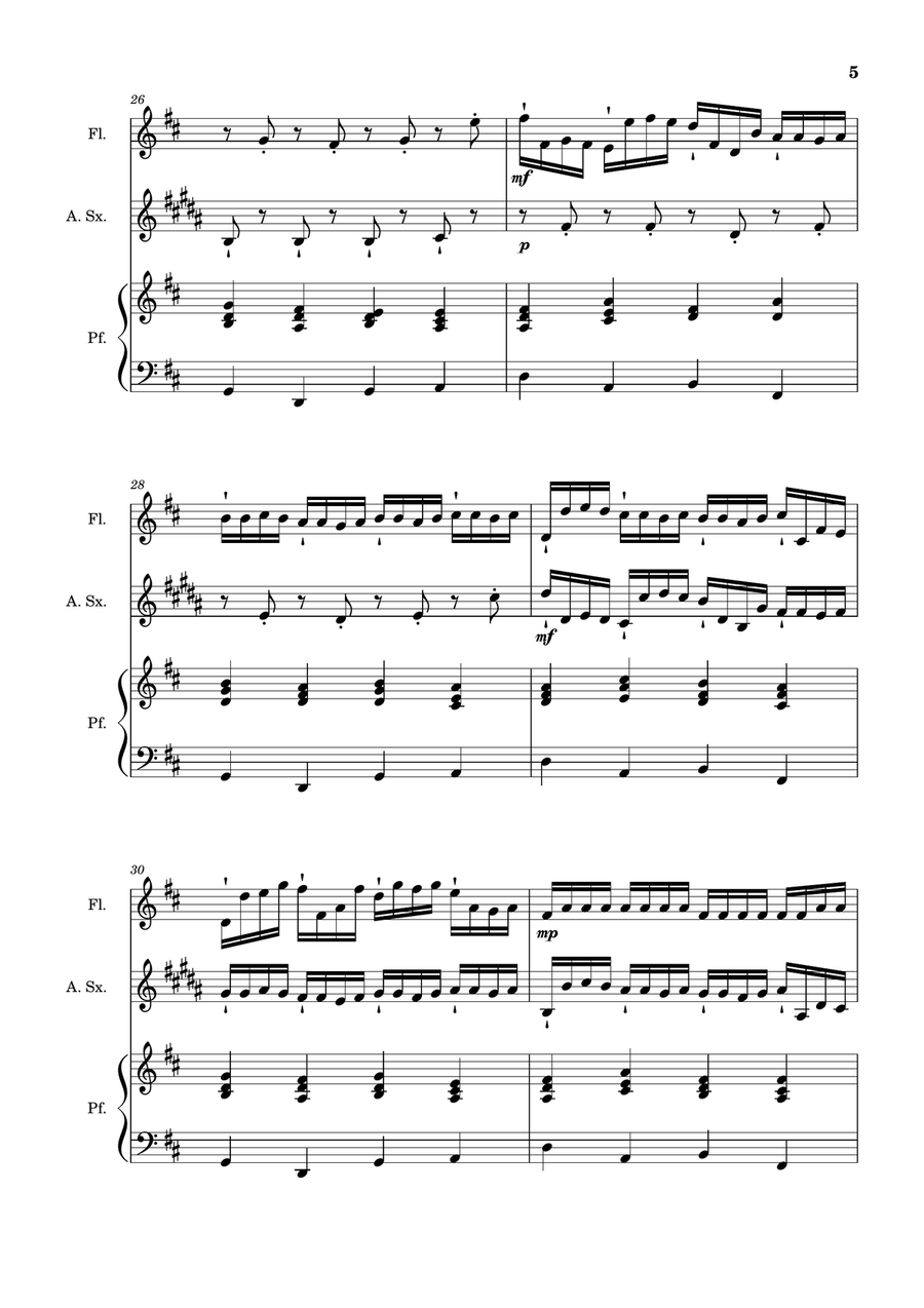 Canon in D Major, P.37; T.337. Flute, A. Sax and Piano. Score and Parts Woodwind Duet scores gallery preview page 5