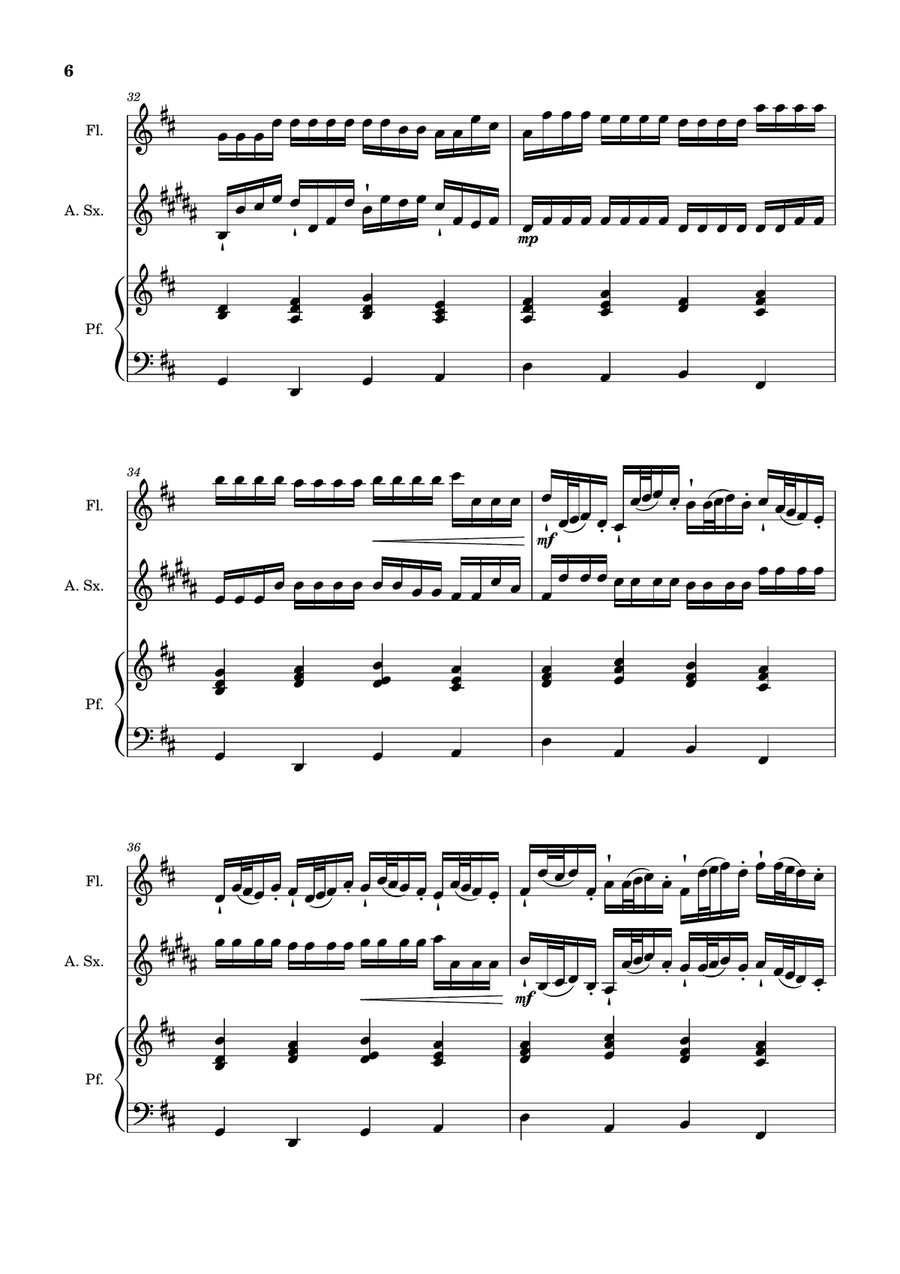 Canon in D Major, P.37; T.337. Flute, A. Sax and Piano. Score and Parts Woodwind Duet scores gallery preview page 6