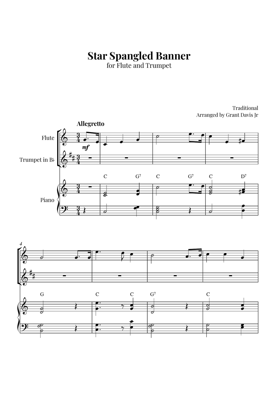 Star Spangled Banner Flute scores gallery preview page 1
